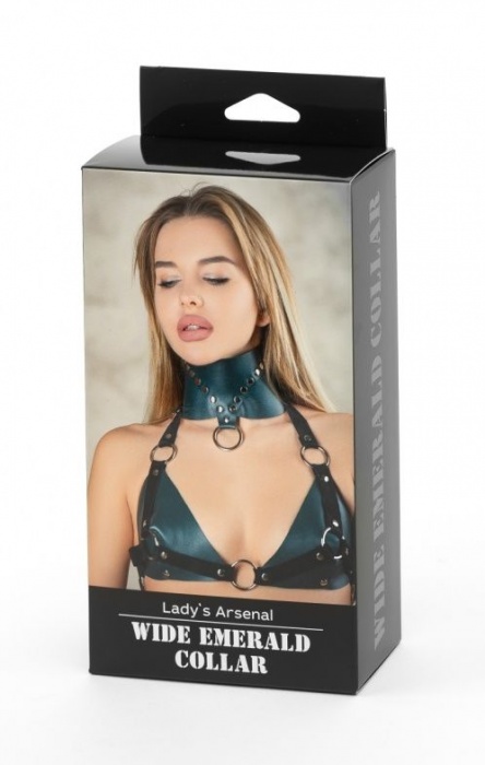 Изумрудный широкий ошейник Ladys Arsenal с заклепками - БДСМ Арсенал - купить с доставкой в Нижневартовске