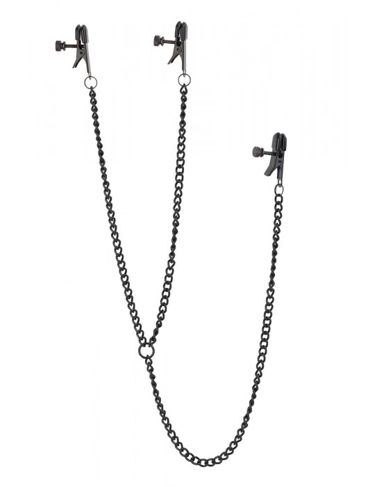 Черные зажимы на соски и клитор на цепочке DELUXE NIPPLE   CLIT CLAMPS - Dream Toys - купить с доставкой в Нижневартовске