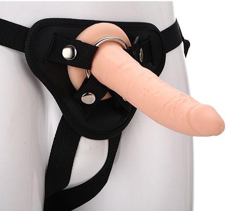 Телесный страпон на черных трусиках STRAP ON REAL DILDO - 20 см. - Dream Toys - купить с доставкой в Нижневартовске