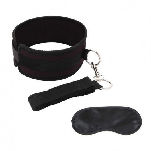 Черный ошейник с длинным поводком Collar and Leash Set - Lux Fetish - купить с доставкой в Нижневартовске