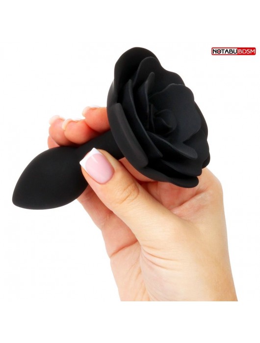 Черная гладкая анальная втулка-роза - Notabu - купить с доставкой в Нижневартовске