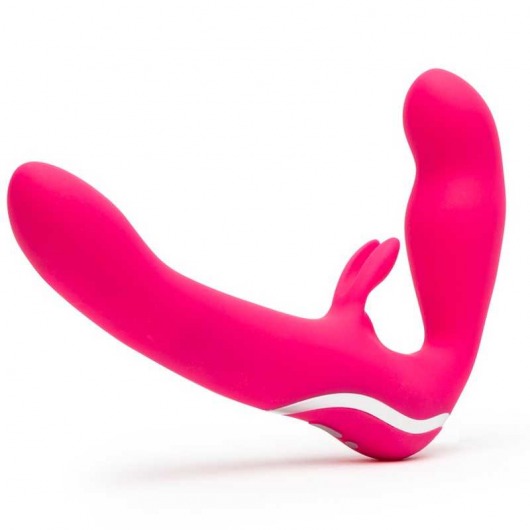 Ярко-розовый безремневой страпон Rechargeable Vibrating Strapless Strap-On - Happy Rabbit - купить с доставкой в Нижневартовске