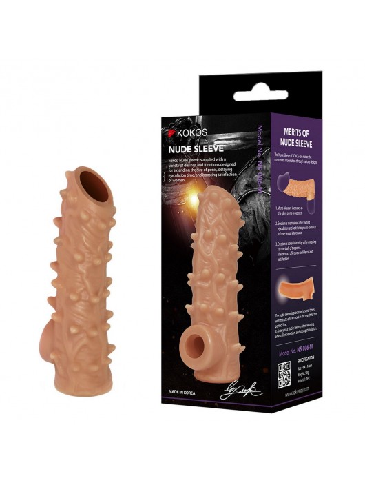 Телесная насадка с шипами и открытой головкой Nude Sleeve L - 14 см. - KOKOS - в Нижневартовске купить с доставкой