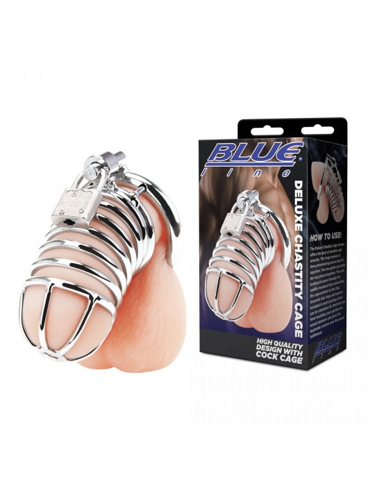 Металлическая клетка Deluxe Сhastity Сage с замком - BlueLine - купить с доставкой в Нижневартовске