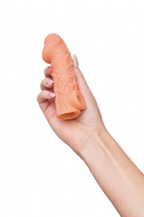 Телесная закрытая насадка с венками Cock Sleeve Size S - 13,8 см. - KOKOS - в Нижневартовске купить с доставкой Телесная закрытая насадка с венками Cock Sleeve Size S - 13,8 см. - KOKOS - в Нижневартовске купить с доставкой