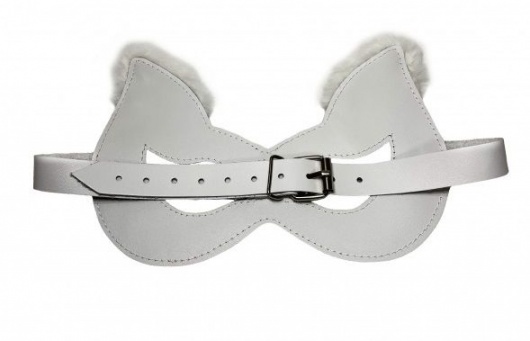Белая маска из натуральной кожи с мехом на ушках - БДСМ Арсенал - купить с доставкой в Нижневартовске