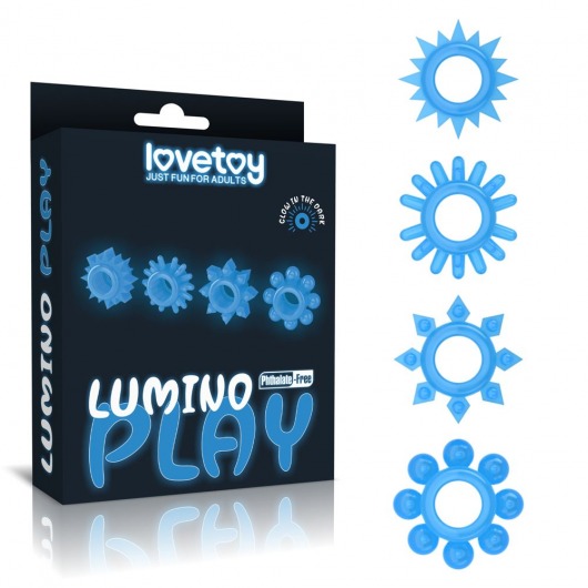 Набор из 4 голубых, светящихся в темноте эрекционных колец Lumino Play - Lovetoy - в Нижневартовске купить с доставкой