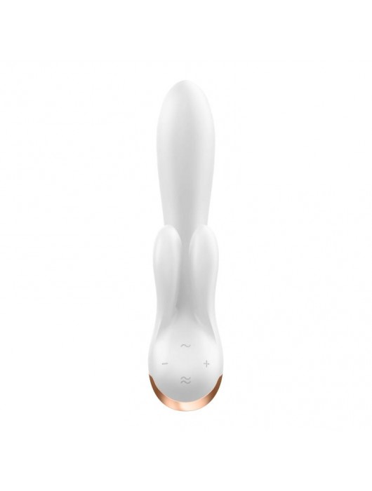 Белый вибратор-кролик Double Flex с двумя клиторальными отростками - 20,1 см. - Satisfyer