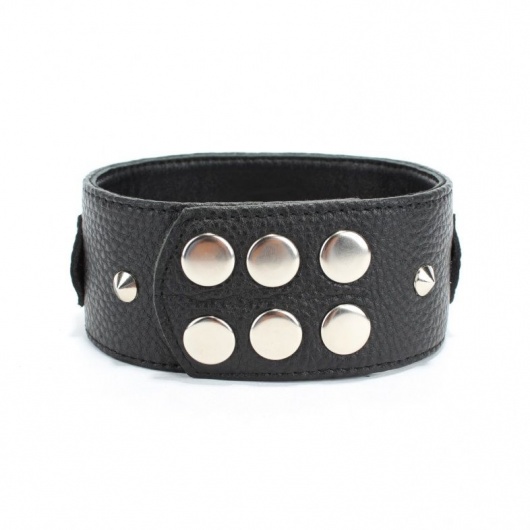 Черный кожаный ошейник с короткими шипами - БДСМ Арсенал - купить с доставкой в Нижневартовске