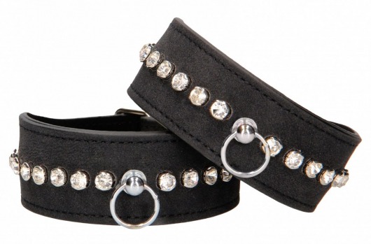 Черные наручники Diamond Studded Wrist Cuffs - Shots Media BV - купить с доставкой в Нижневартовске