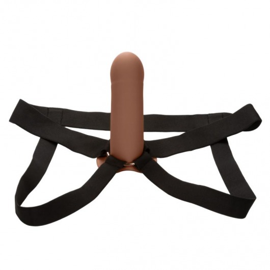 Коричневый фаллопротез из силикона Extension with Harness - 15,75 см. - California Exotic Novelties - купить с доставкой в Нижневартовске