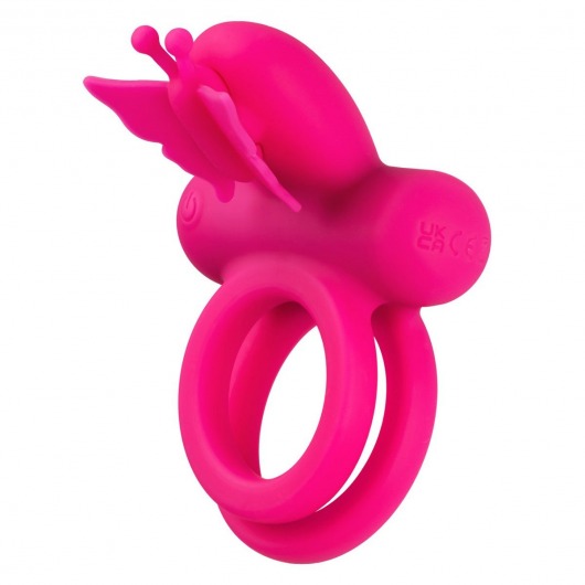 Розовое эрекционное виброкольцо Silicone Rechargeable Dual Butterfly Ring - California Exotic Novelties - в Нижневартовске купить с доставкой