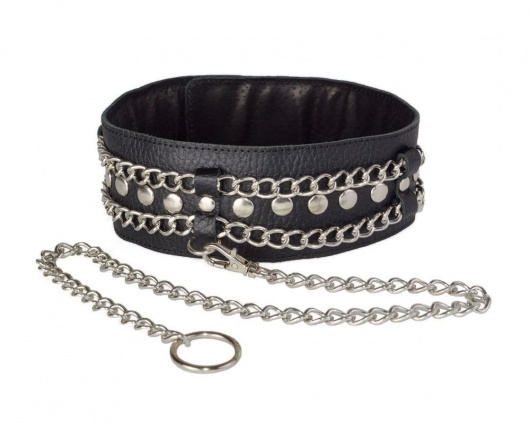 Чёрный ошейник с цепочками и поводком - Sitabella - купить с доставкой в Нижневартовске