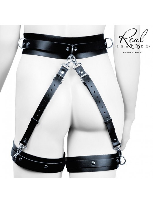 Черный кожаный пояс с гартерами - S-M - Notabu - купить с доставкой в Нижневартовске