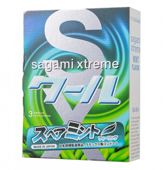 Презервативы Sagami Xtreme Mint с ароматом мяты - 3 шт. - Sagami - купить с доставкой в Нижневартовске