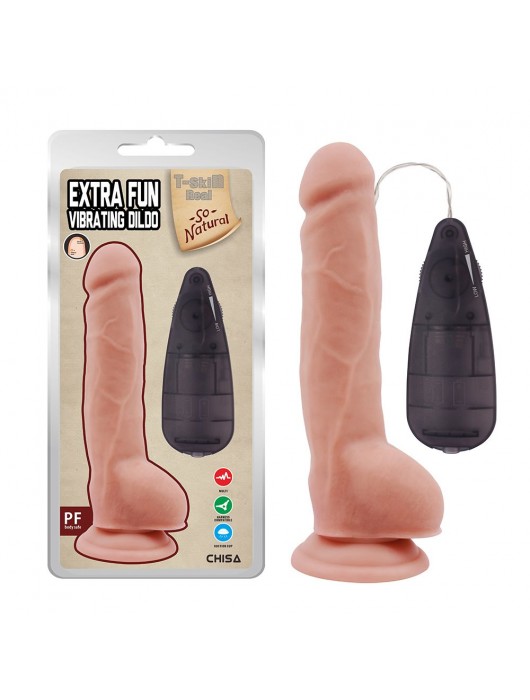 Телесный вибратор с мошонкой на присоске Extra Fun Vibrating Dildo - 23,5 см. - Chisa