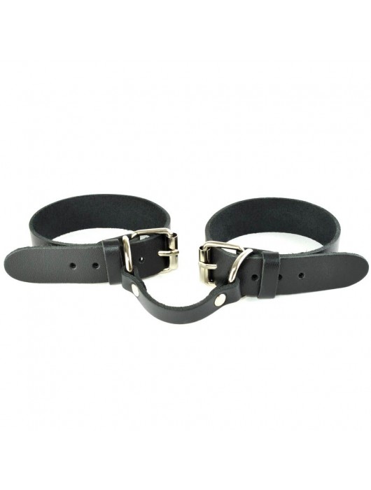 Черные кожаные наручники со съемной красной опушкой - Sitabella - купить с доставкой в Нижневартовске