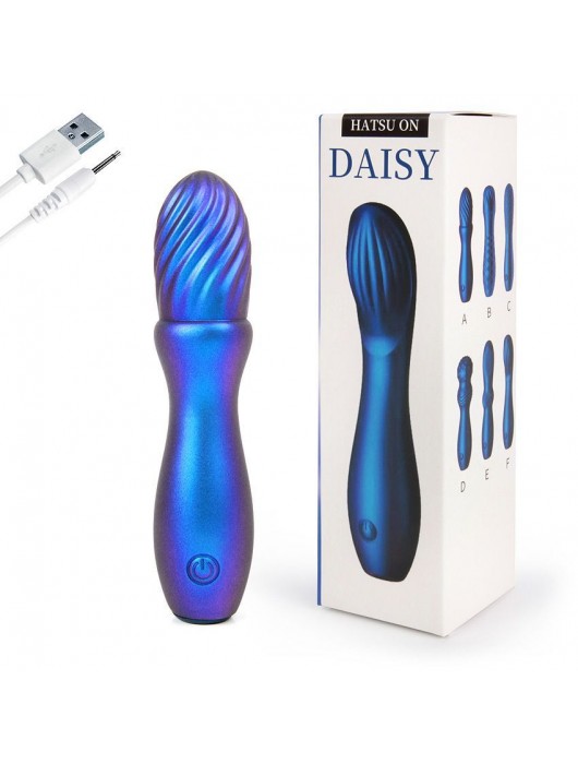 Синий вибромассажёр со спиралевидным рельефом - 14 см. - DAISY