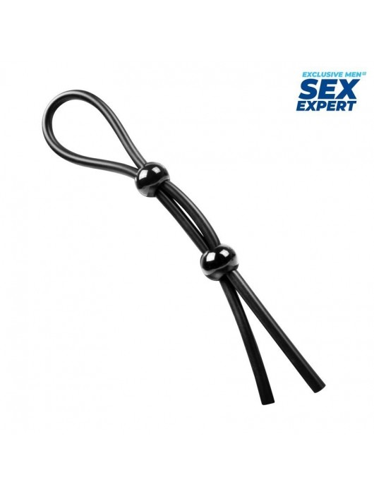 Черное силиконовое лассо с двумя шариками для утяжки - Sex Expert - в Нижневартовске купить с доставкой