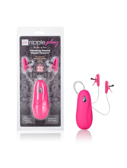 Розовые зажимы на соски с нагревательным эффектом с вибрацией Heated Nipple Teasers - California Exotic Novelties