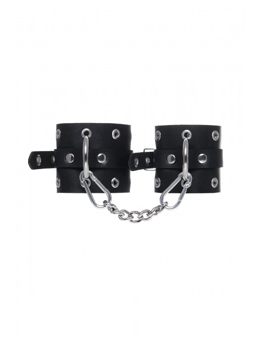 Черные кожаные однослойные наручники с люверсами - Pecado - купить с доставкой в Нижневартовске