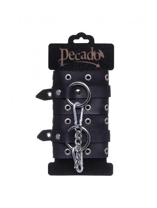 Черные кожаные однослойные наручники с люверсами - Pecado - купить с доставкой в Нижневартовске