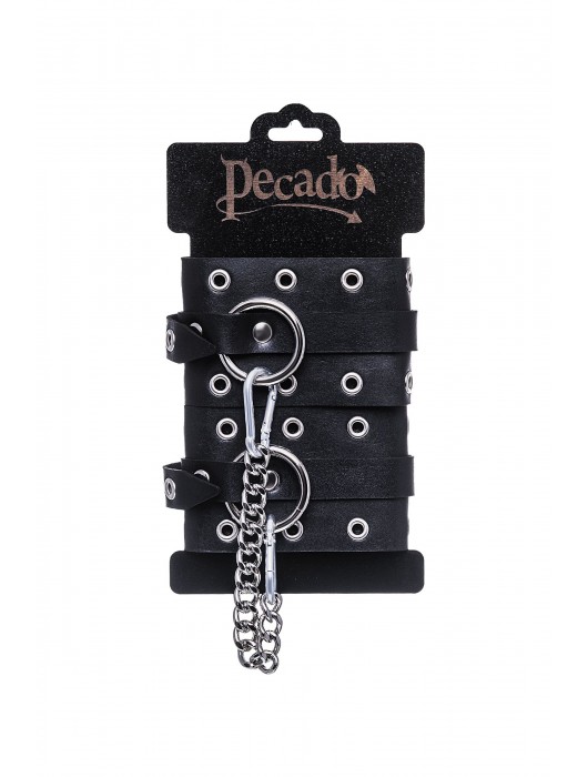 Черные кожаные однослойные оковы с люверсами - Pecado - купить с доставкой в Нижневартовске