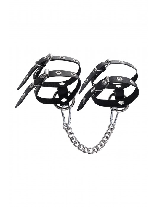 Черные однослойные кожаные оковы из двух ремешков - Pecado - купить с доставкой в Нижневартовске