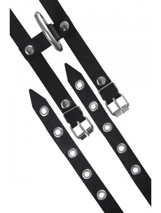 Черные однослойные кожаные оковы из двух ремешков - Pecado - купить с доставкой в Нижневартовске