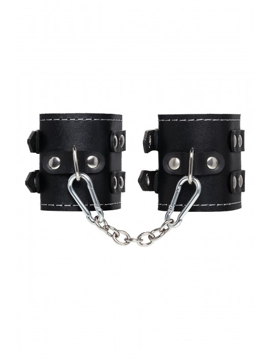 Черные кожаные наручники с двумя ремнями и красной подкладкой - Pecado - купить с доставкой в Нижневартовске