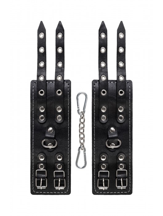 Черные кожаные наручники с двумя ремнями и красной подкладкой - Pecado - купить с доставкой в Нижневартовске