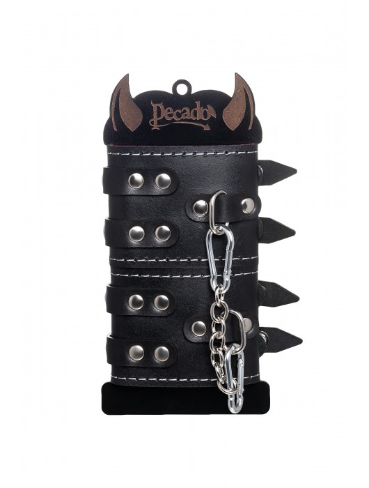 Черные кожаные наручники с двумя ремнями и красной подкладкой - Pecado - купить с доставкой в Нижневартовске