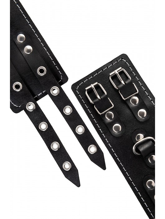 Черные кожаные наручники с двумя ремнями и красной подкладкой - Pecado - купить с доставкой в Нижневартовске