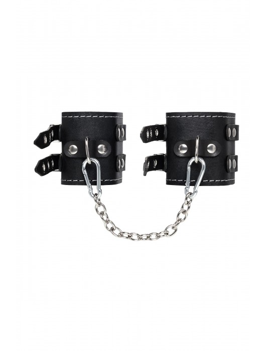 Черные кожаные оковы с двумя ремнями и красной подкладкой - Pecado - купить с доставкой в Нижневартовске
