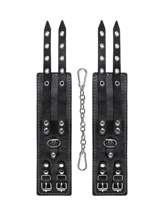 Черные кожаные оковы с двумя ремнями и красной подкладкой - Pecado - купить с доставкой в Нижневартовске
