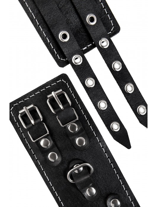 Черные кожаные оковы с двумя ремнями и красной подкладкой - Pecado - купить с доставкой в Нижневартовске