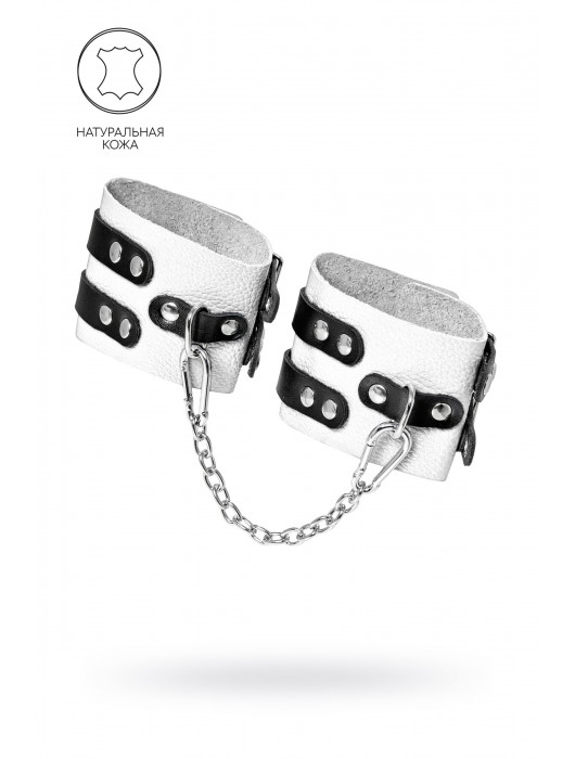 Бело-черные оковы с двумя ремешками и люверсами - Pecado - купить с доставкой в Нижневартовске