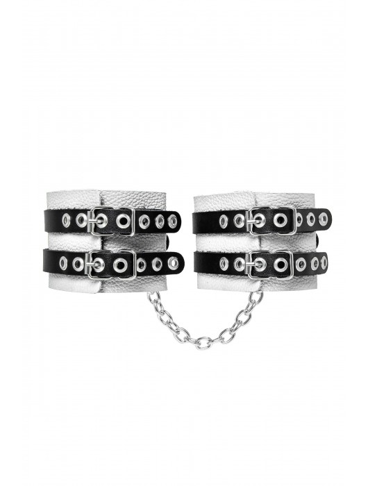Бело-черные оковы с двумя ремешками и люверсами - Pecado - купить с доставкой в Нижневартовске