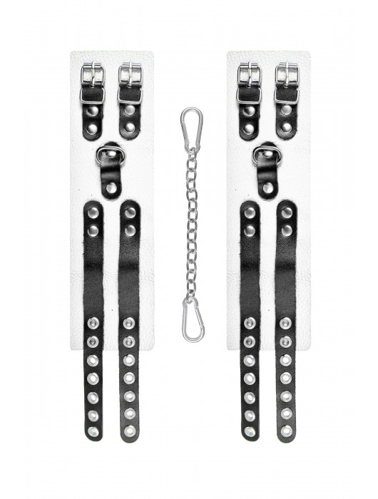 Бело-черные оковы с двумя ремешками и люверсами - Pecado - купить с доставкой в Нижневартовске