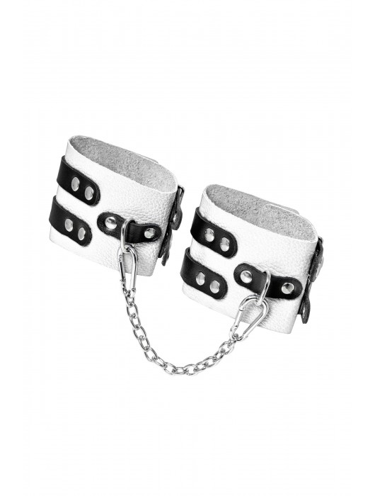 Бело-черные оковы с двумя ремешками и люверсами - Pecado - купить с доставкой в Нижневартовске
