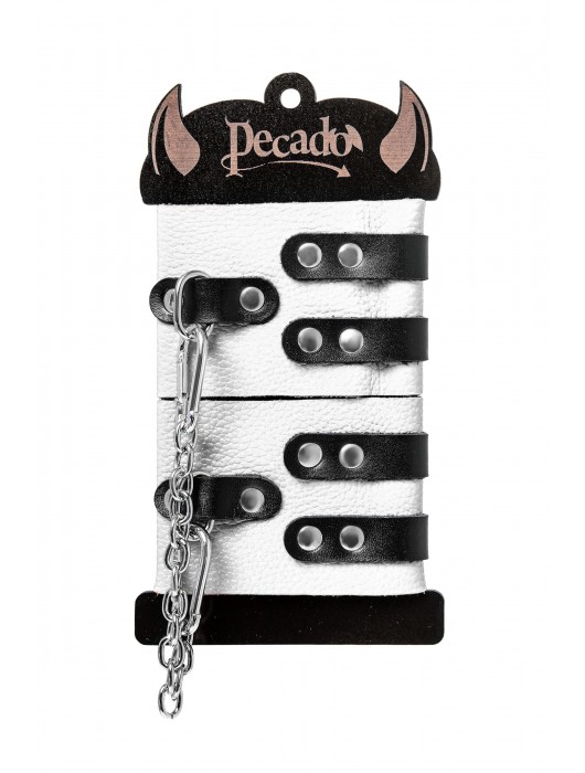 Бело-черные оковы с двумя ремешками и люверсами - Pecado - купить с доставкой в Нижневартовске