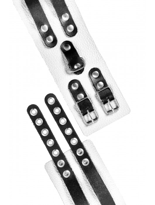 Бело-черные оковы с двумя ремешками и люверсами - Pecado - купить с доставкой в Нижневартовске