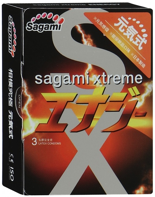 Презервативы Sagami Xtreme ENERGY с ароматом энергетика - 3 шт. - Sagami - купить с доставкой в Нижневартовске