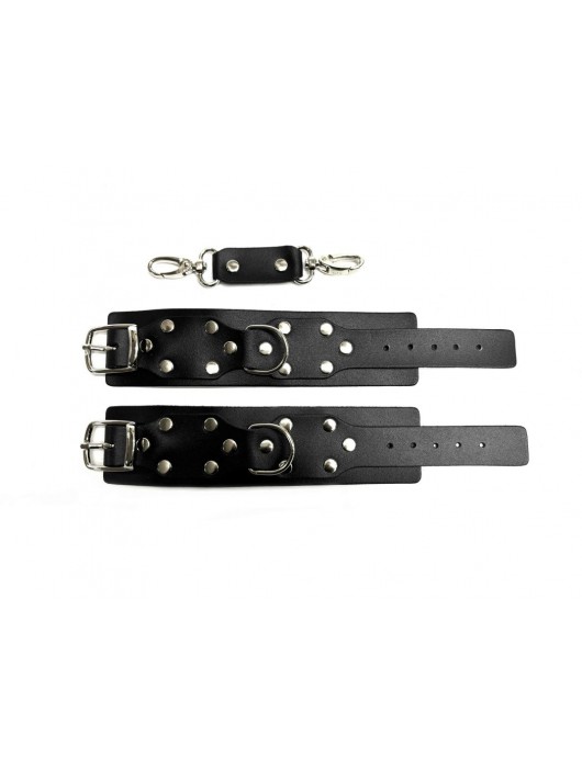 Черные кожаные наручники Sex Game - БДСМ Арсенал - купить с доставкой в Нижневартовске