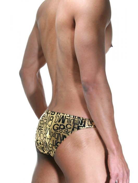 Мужские золотистые трусы-слипы с черными буквами - Don Moris купить с доставкой