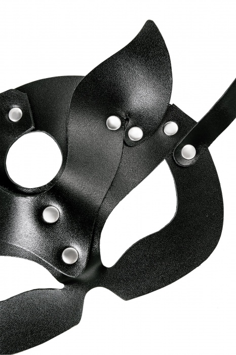 Черная кожаная рельефная маска кошки - Pecado - купить с доставкой в Нижневартовске