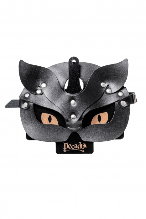 Черная кожаная рельефная маска кошки - Pecado - купить с доставкой в Нижневартовске