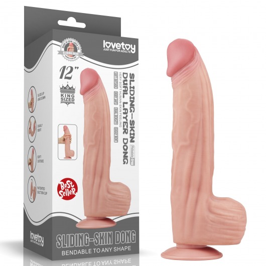 Телесный фаллоимитатор 12 King Sized Sliding Skin Dual Layer Dong - 31 см. - Lovetoy