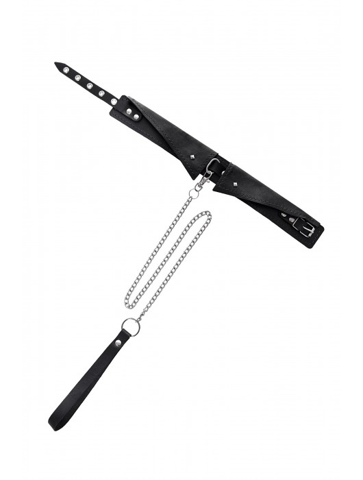 Черный кожаный ошейник-воротник с поводком - Pecado - купить с доставкой в Нижневартовске