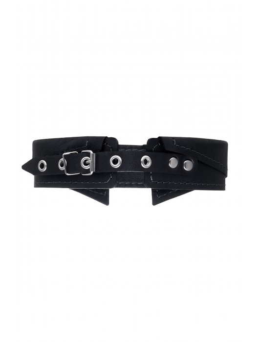Черный кожаный ошейник-воротник с поводком - Pecado - купить с доставкой в Нижневартовске